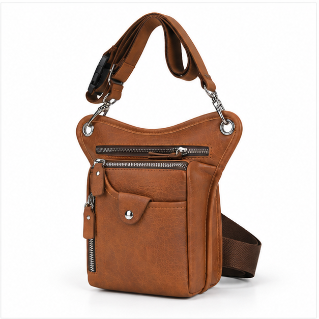 Vintage Brown Multi-Pocket Crossbody Sling Bag