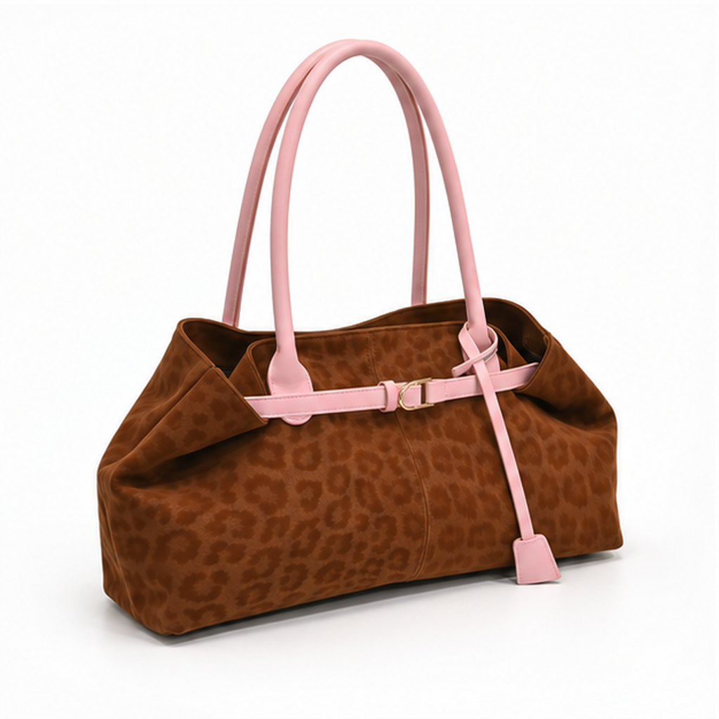 Brown Leopard Print Pink Trim Tote