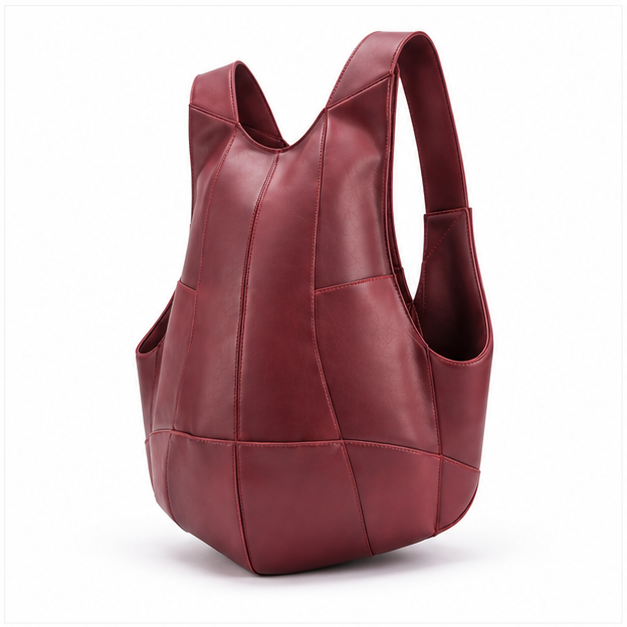 Red Coffee Sculpted Everyday Leather Backpack