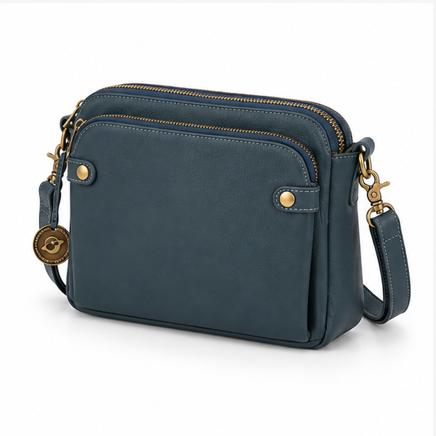 Teal Blue Multi-Zip Crossbody Shoulder Bag