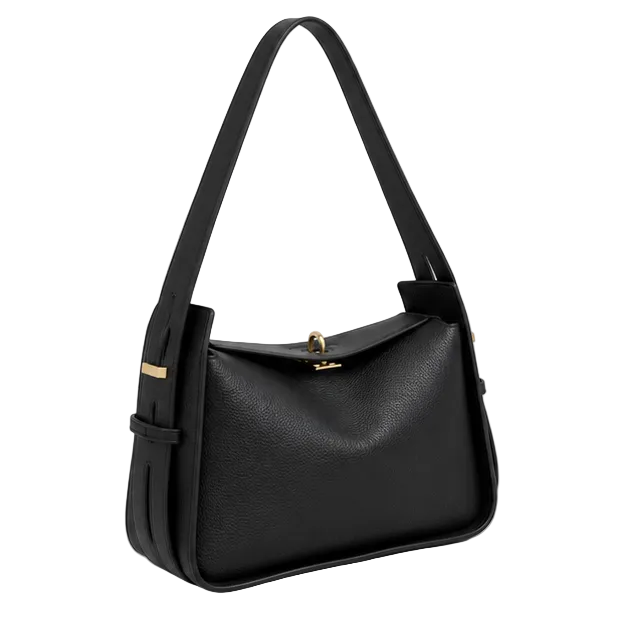Black Pebbled Leather Shoulder Handbag