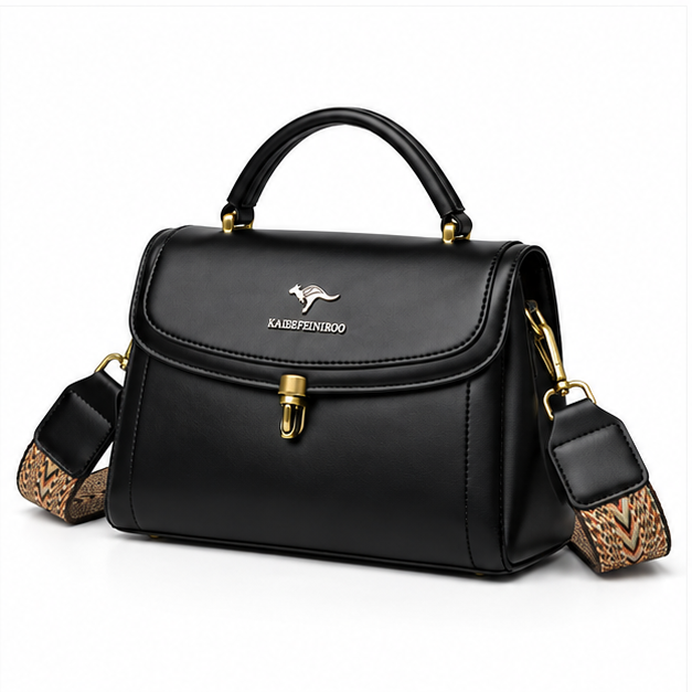 Black Structured Top Handle Crossbody Handbag
