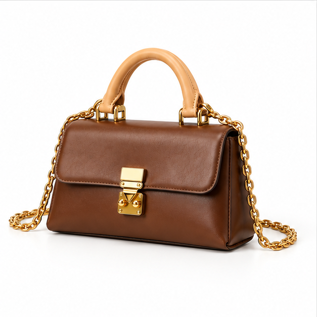 Brown Leather Chain Handle Shoulder Bag
