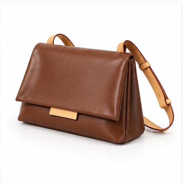 Brown Leather Flap Shoulder Crossbody Bag