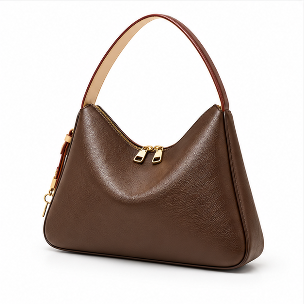 Elegant Brown Pebbled Leather Hobo Handbag