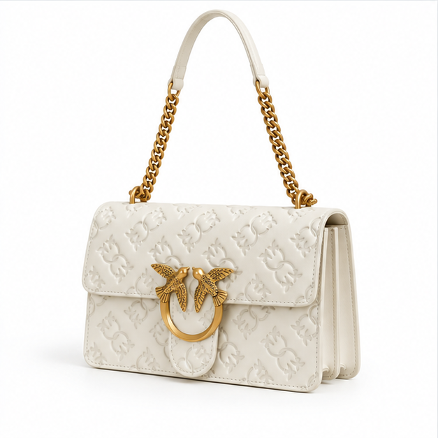 Ivory Embossed Bird Clasp Shoulder Bag