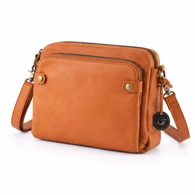 Vintage Tan Leather Crossbody Shoulder Bag
