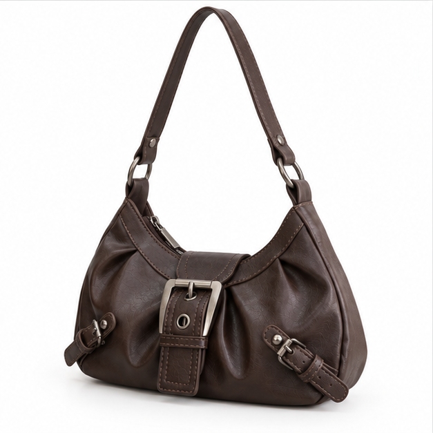 Vintage Brown Buckle Shoulder Hobo Bag