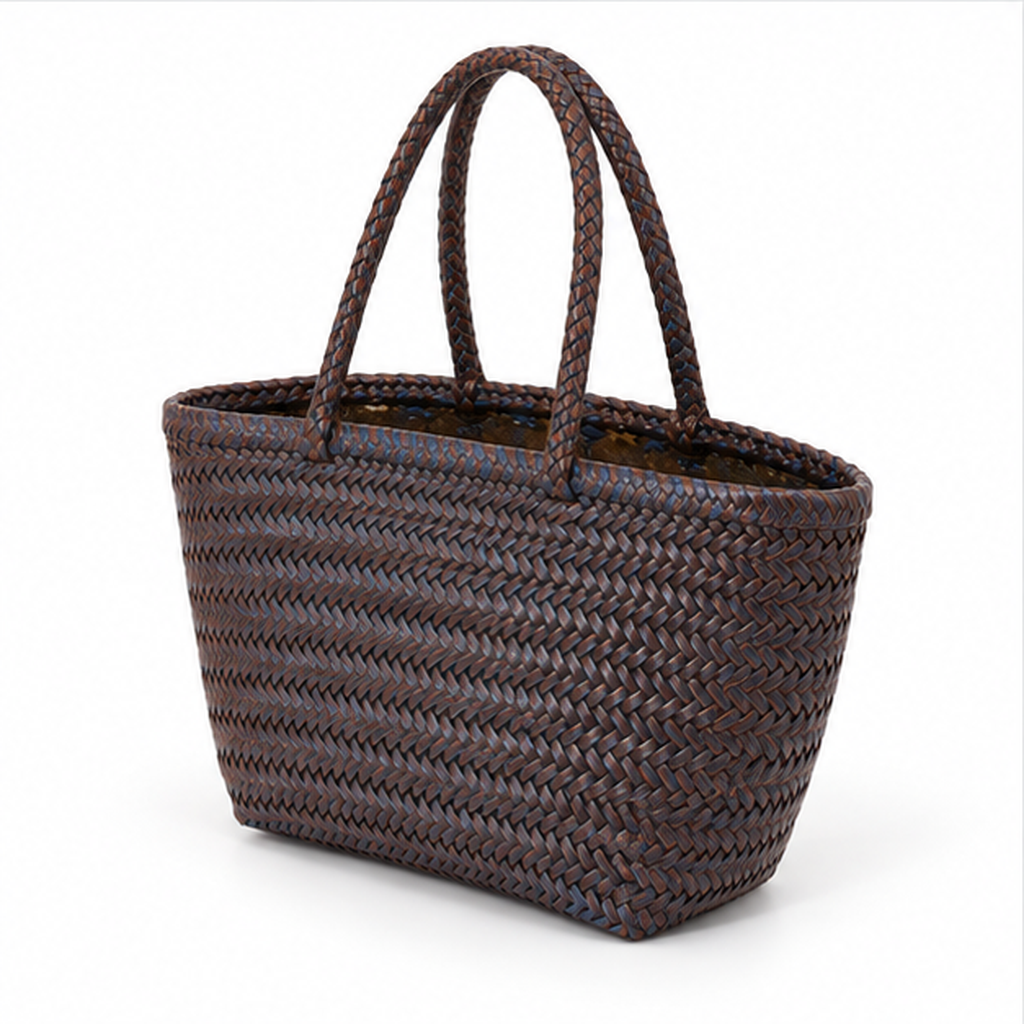 Brown Blue Woven Structured Everyday Tote