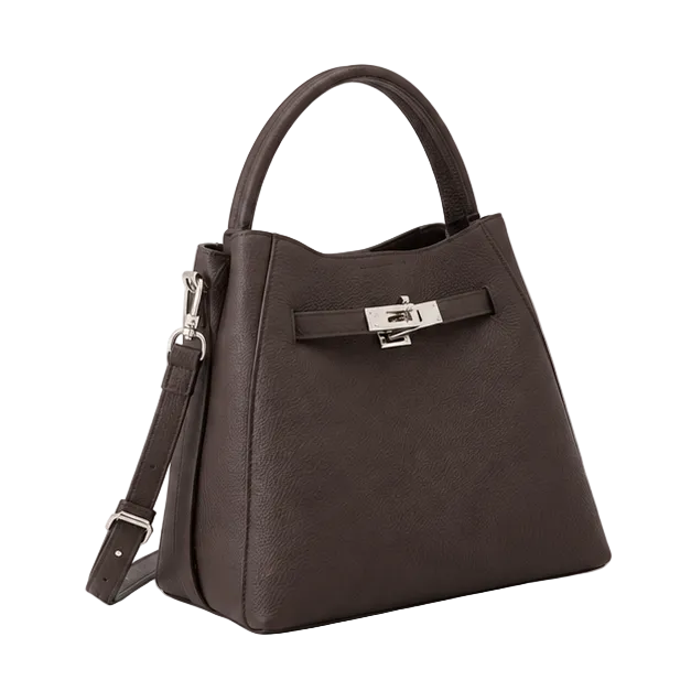 Elegant Brown Structured Leather Bucket Handbag