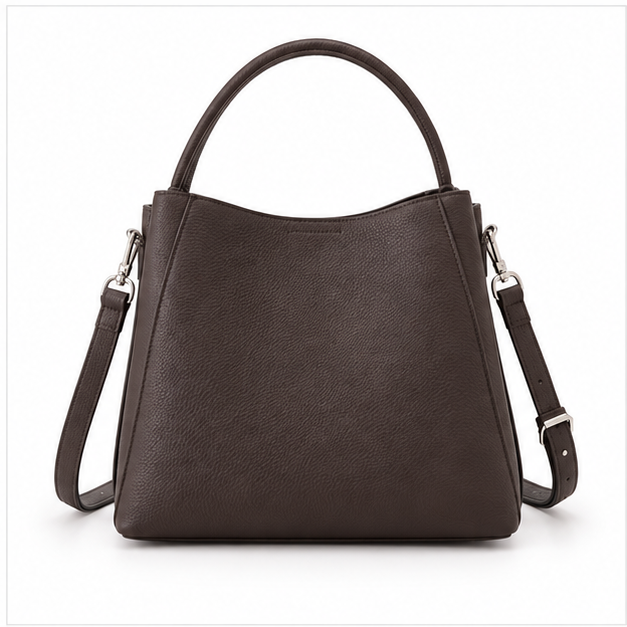 Elegant Brown Structured Leather Bucket Handbag