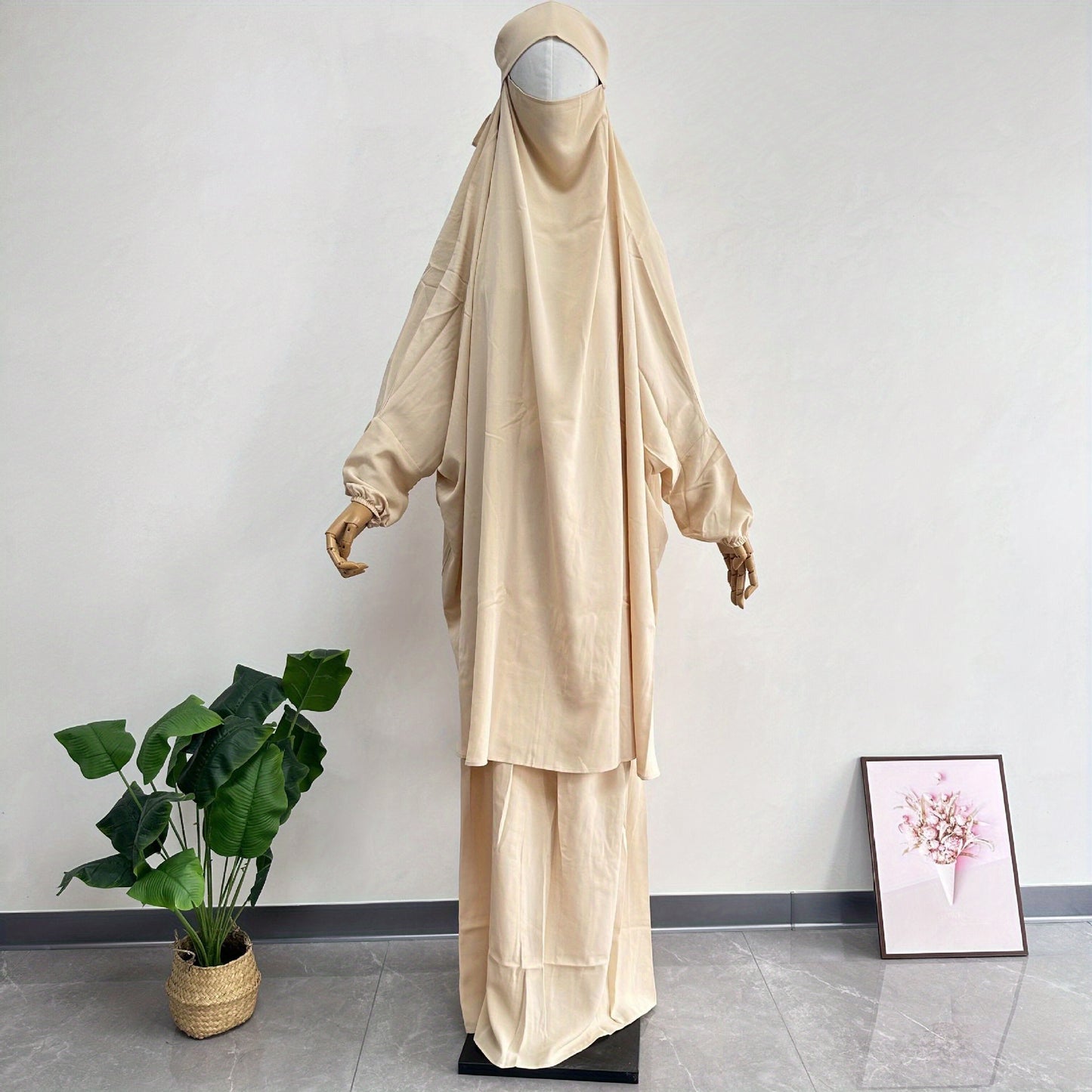 Middle East Dubai Women's Solid Color Loose Jilbaab Two-Piece Set with Large Hijab for Export