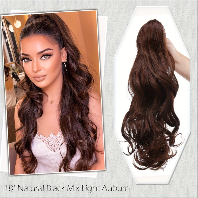 18 INCH Long Natural Curly Wavy Claw Clip Ponytail Extensions