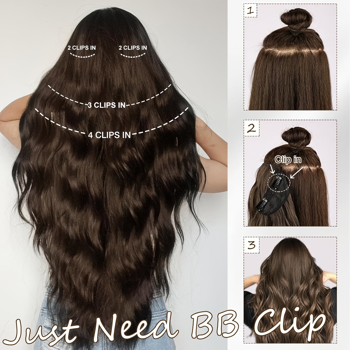 4pcs NAYOO Clip-In Hair Extensions for Women - 18" Long Deep Wavy Curly Synthetic Hairpieces, Natural Look & Feel, Easy Clip-In Installation, Elegant Style Upgrade, Hair Styling, Natural Appearance, Secure Clip Attachments