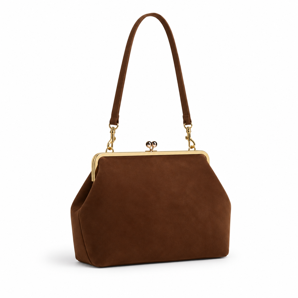 Vintage Brown Kiss Lock Clutch Bag