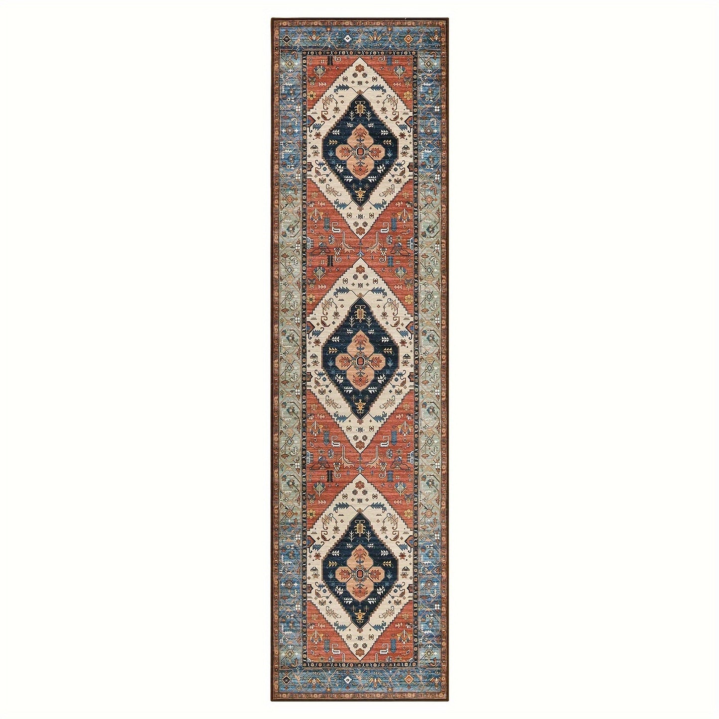 [Vintage Boho Carpet] Colorful Polyester Vintage Boho Washable Mat Runner | Floral & Geometric Design, Perfect for Hallways, Kitchens, Bedrooms, and Entryways Rugs