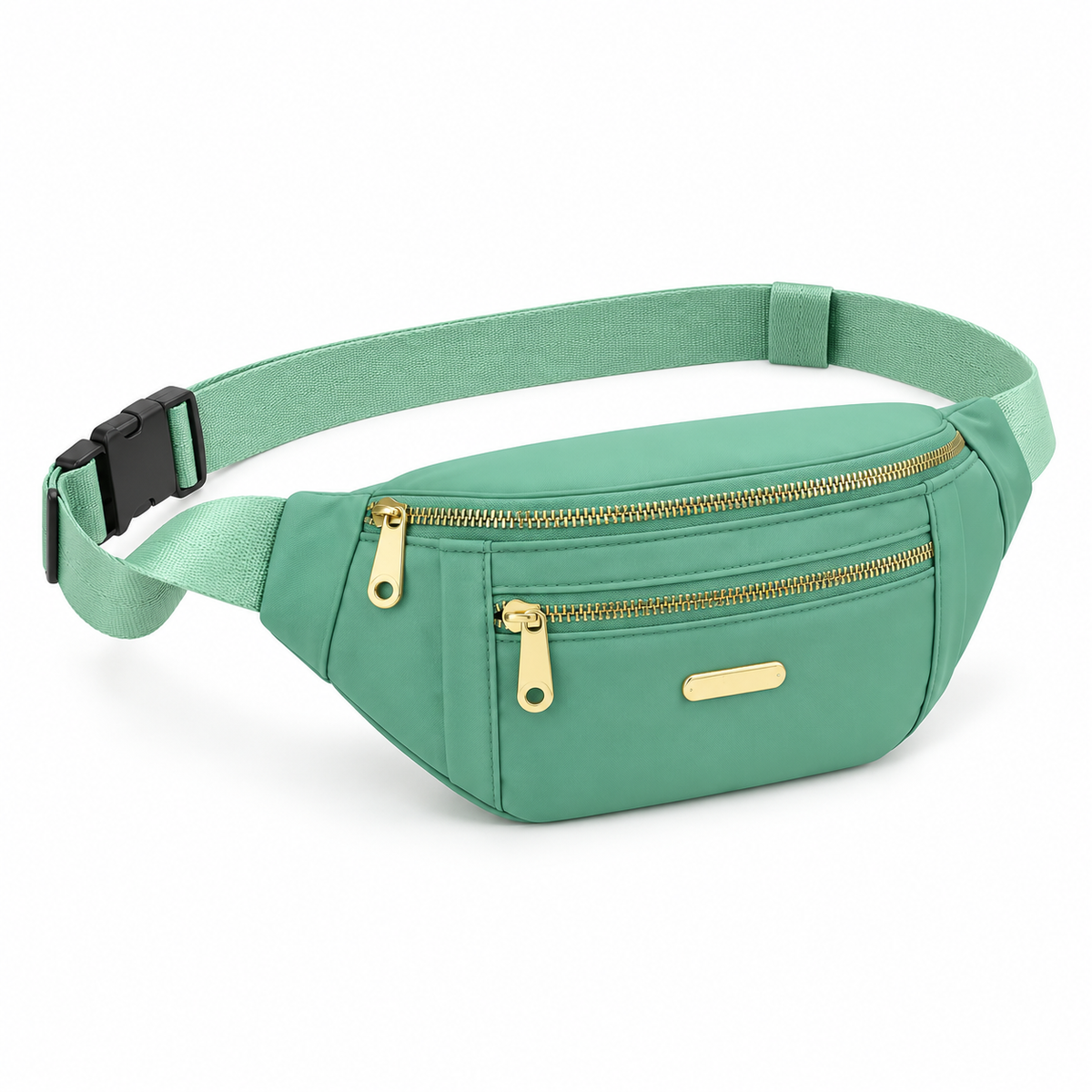 Mint Green Waist Bag Gold Zippers