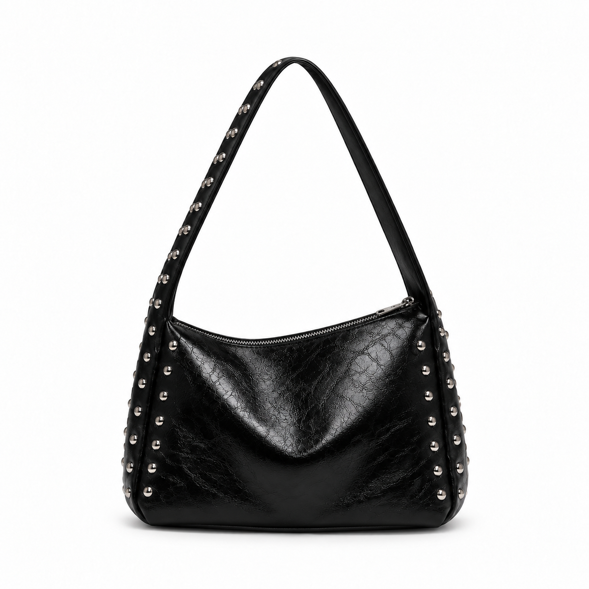 Studded Black Slouchy Shoulder Hobo Bag
