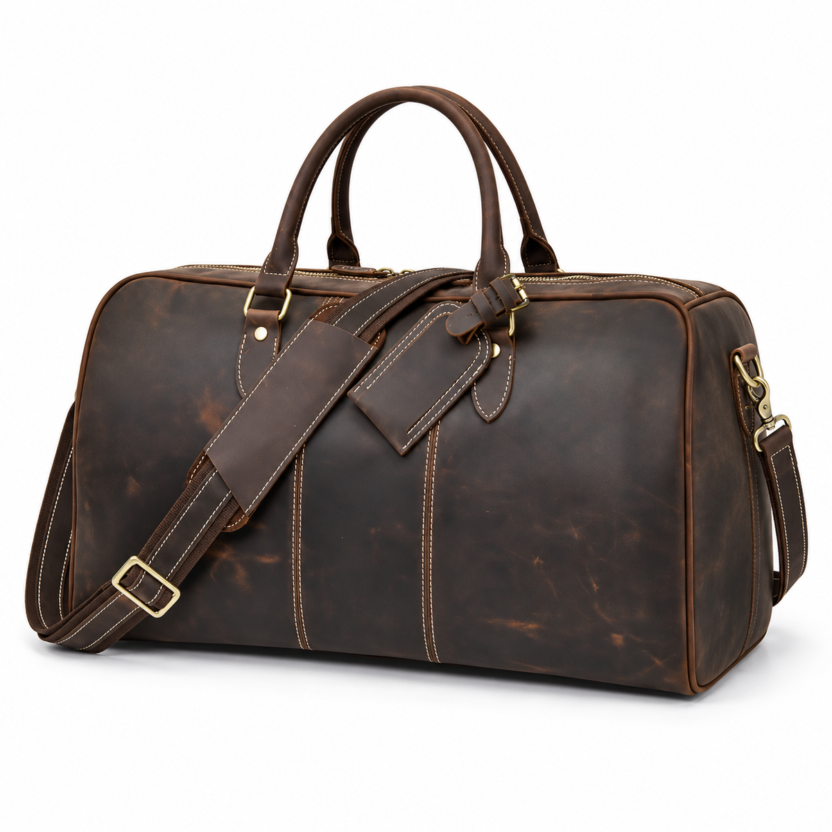 Vintage Brown Leather Travel Duffel Bag