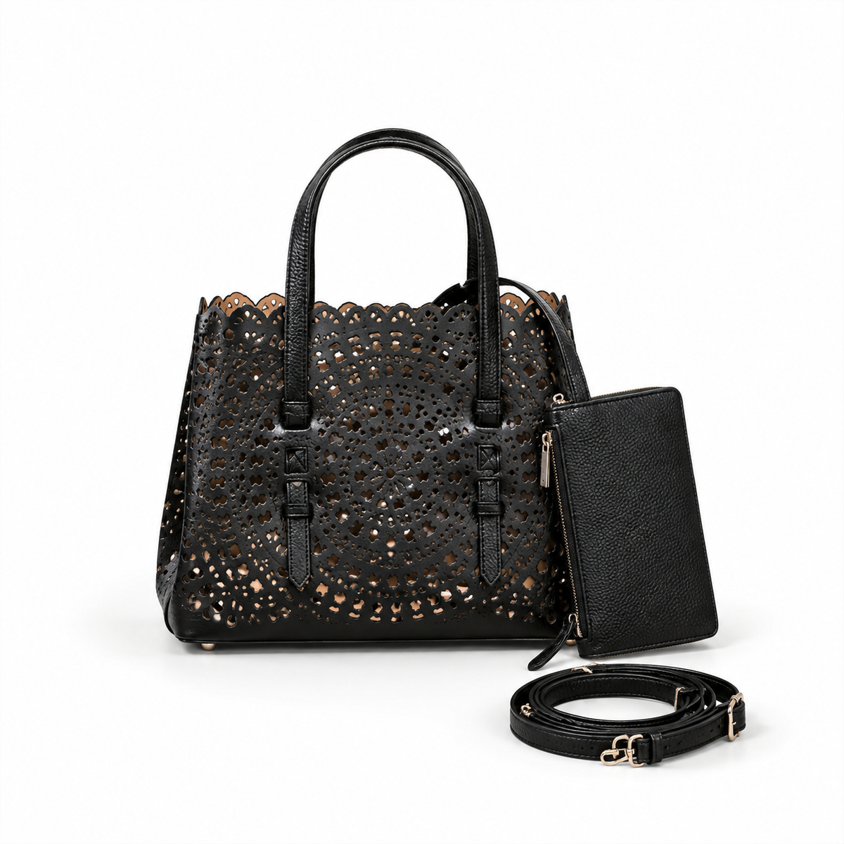 Elegant Black Laser Cut Tote Handbag
