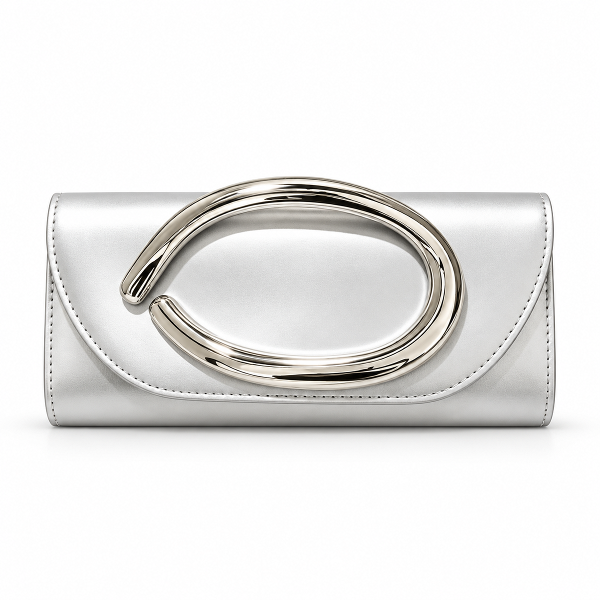 Elegant Silver Oval Accent Evening Clutch