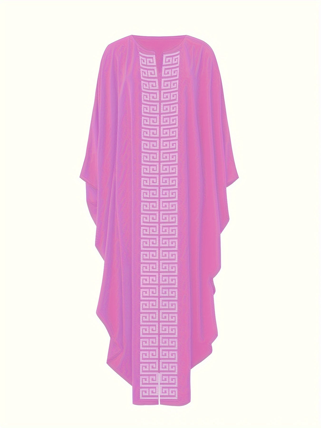 Women's Elegant Rhinestone Embellished Long Kaftan Palestinian Abaya - Batwing Sleeves, Long Split Hem, Polyester, Non-Stretch, Solid Color, Suitable for Spring/Summer/Fall