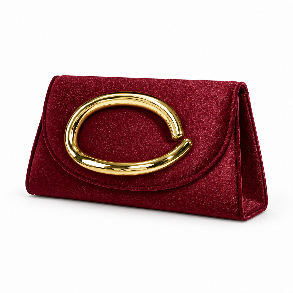 Burgundy Shimmer Clutch With Gold Handle
