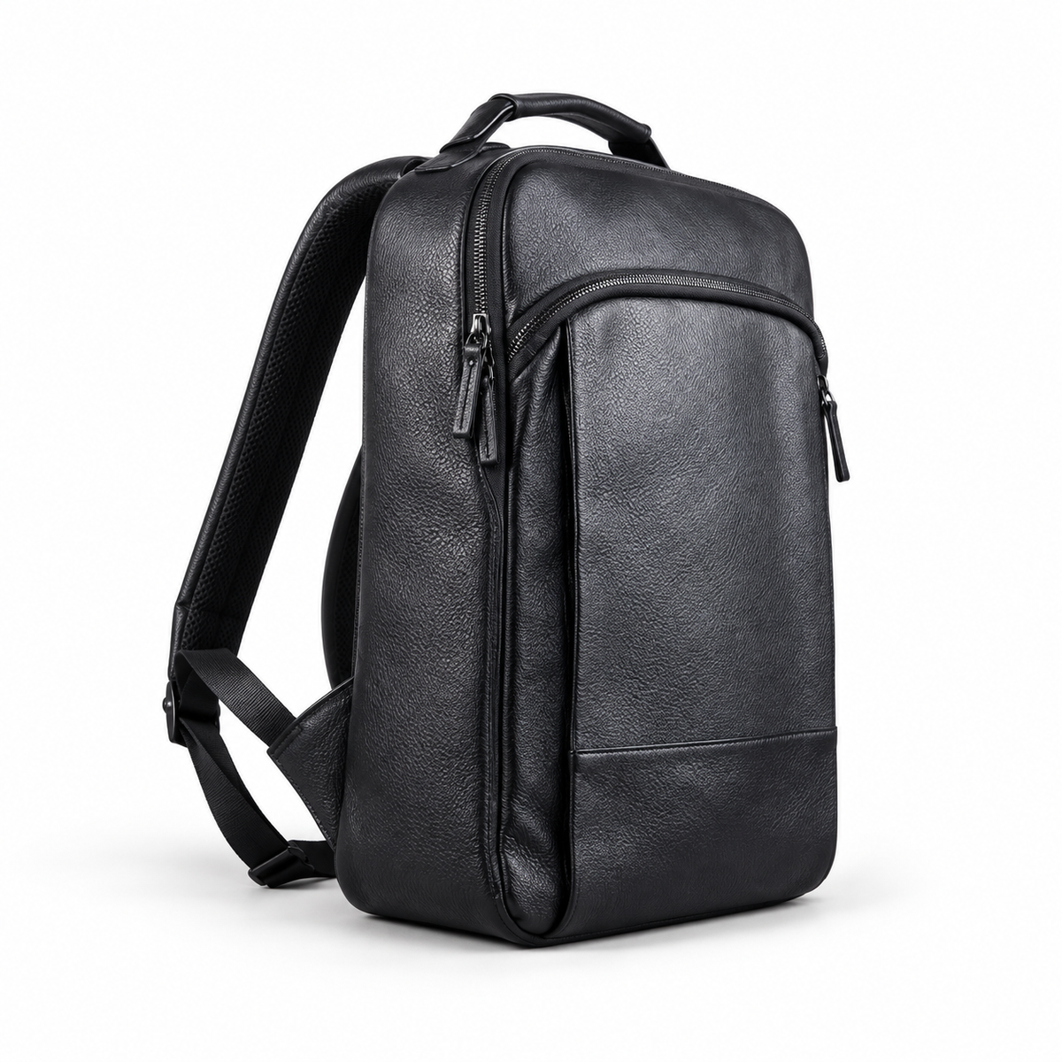 Black Textured Backpack With Zippered Pockets