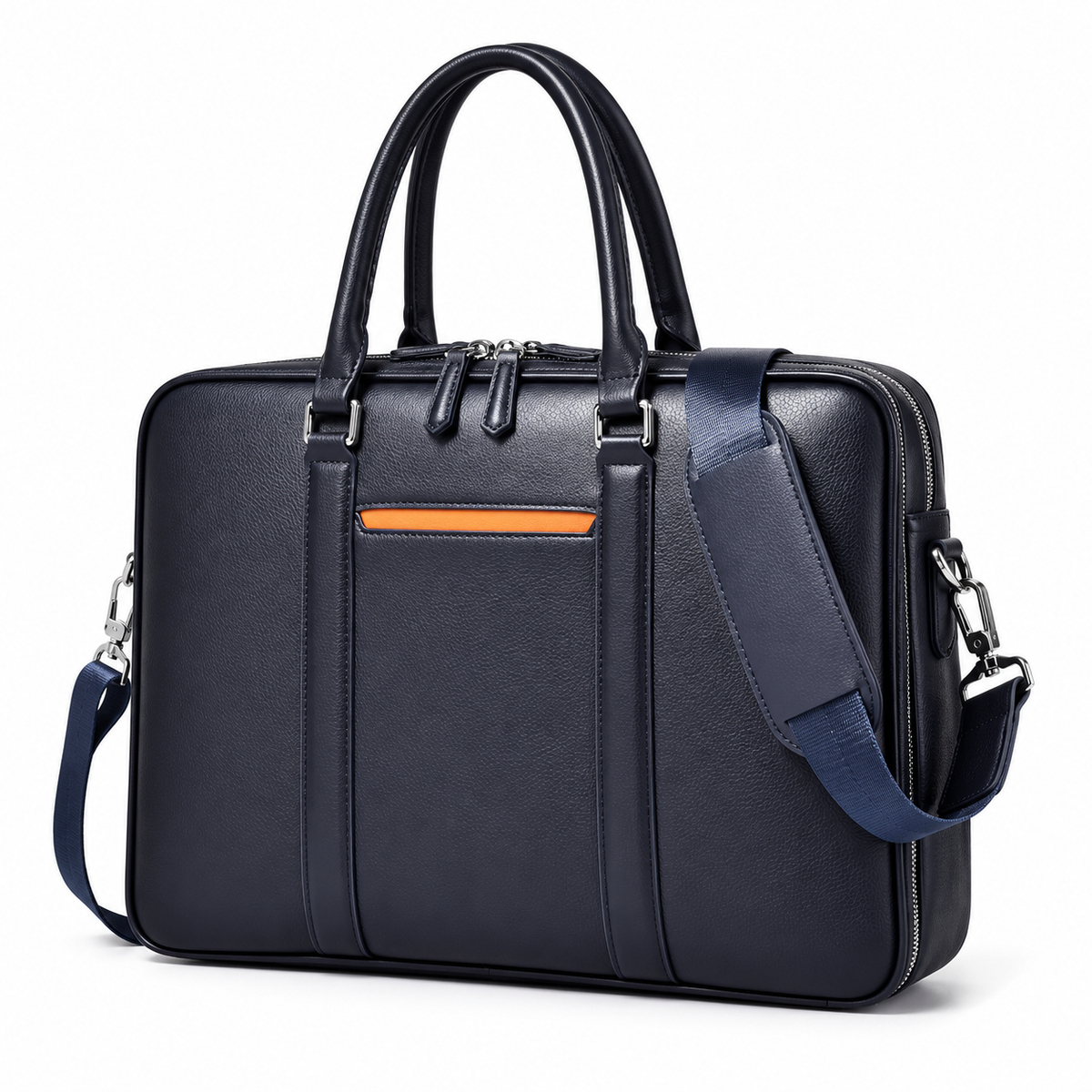 Classic Navy Leather Laptop Briefcase Bag
