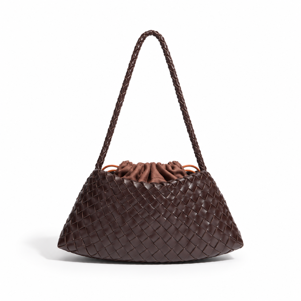 Chocolate Brown Woven Drawstring Shoulder Bag