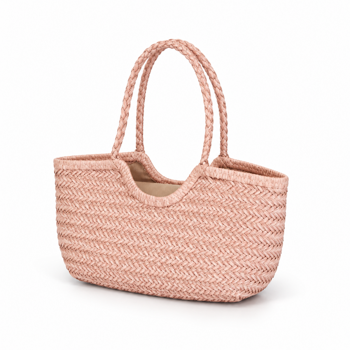 Blush Woven Braided Handle Summer Tote