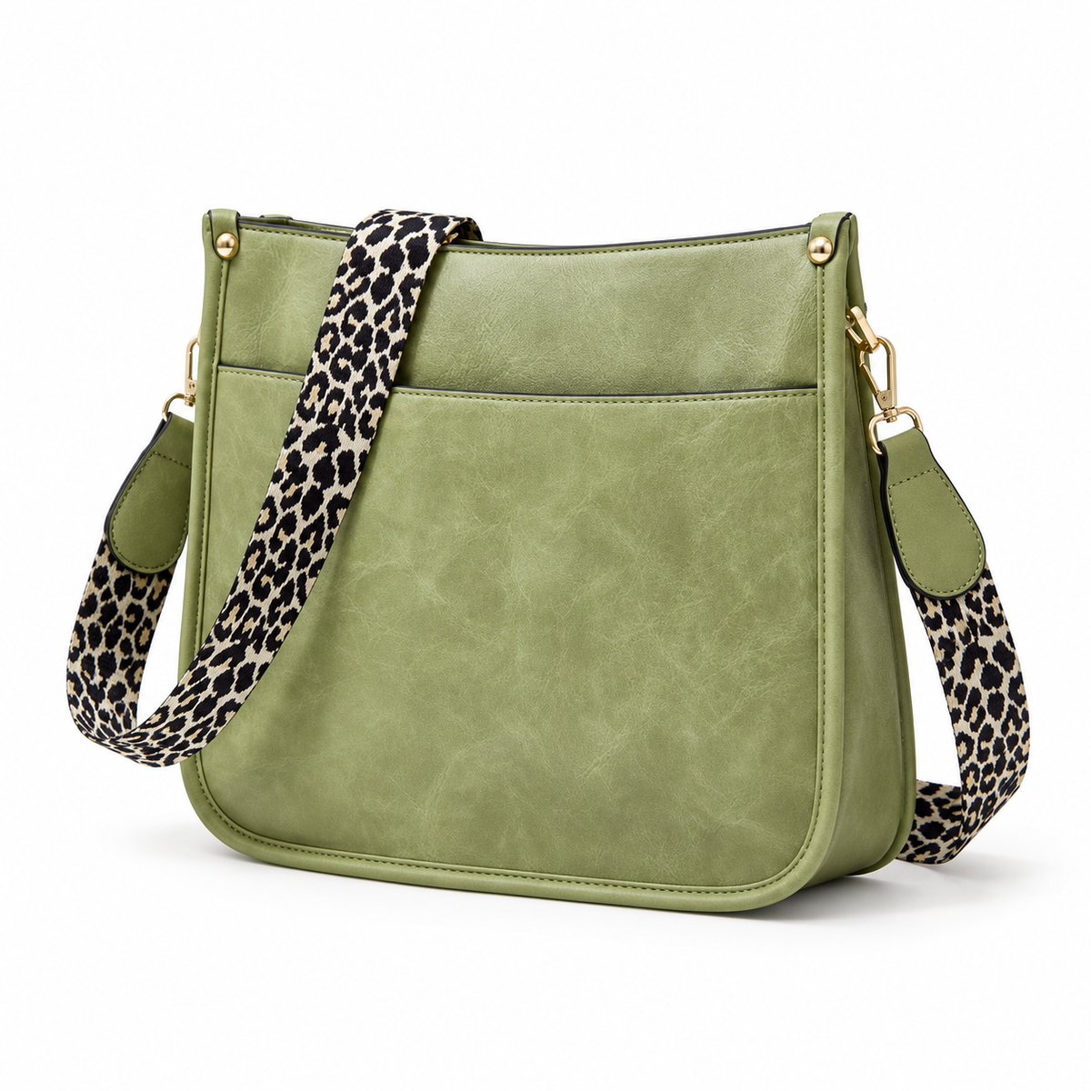 Olive Green Leopard Strap Crossbody Bag