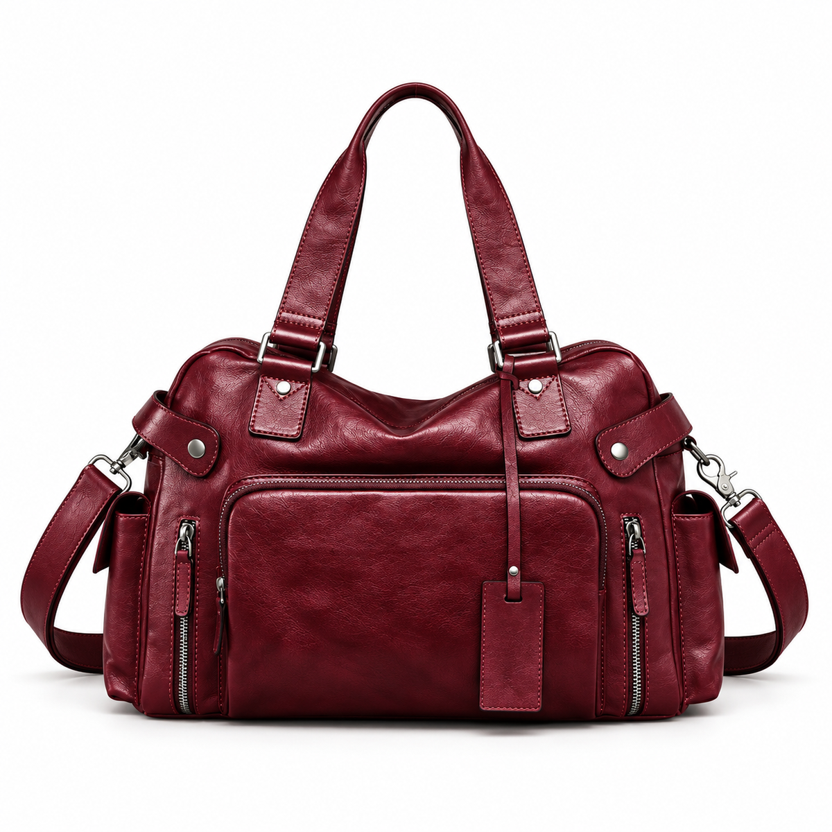 Burgundy Multi Pocket Vintage Shoulder Handbag