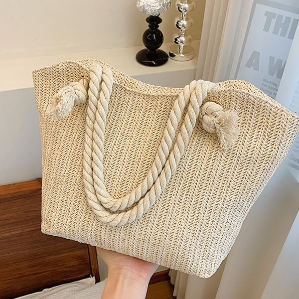 Women's Natural Linen Rope-Handle Tote Bag - Versatile Beach