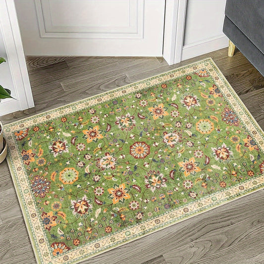 Small Area Rug Green Boho Style Rug for Bathroom Bedroom Entrance Kitchen Rug Non Slip Washable Vintage Rug Soft Low Pile Door Mat Distressed Rug