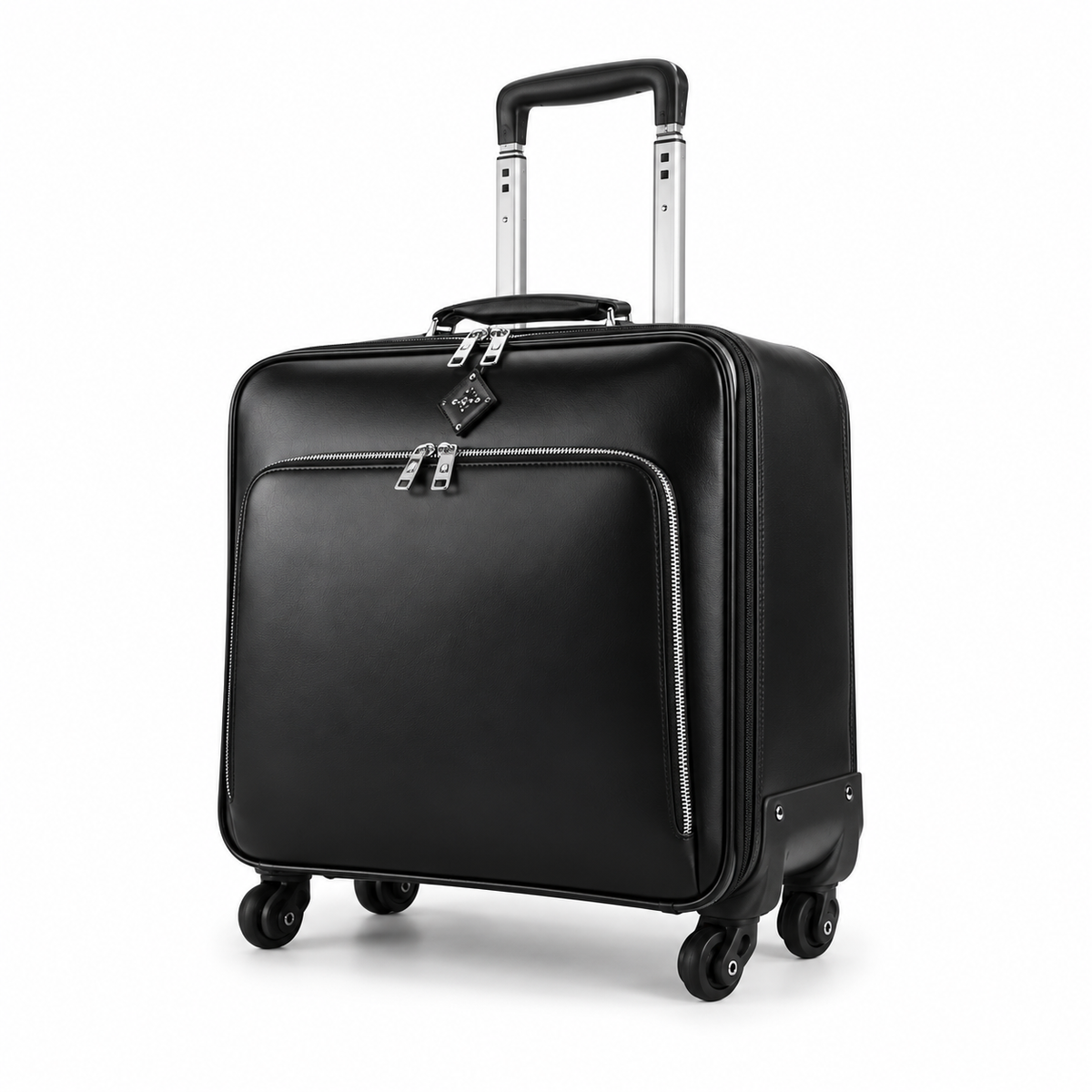 Black Leather Look Trolley Business Suitcase