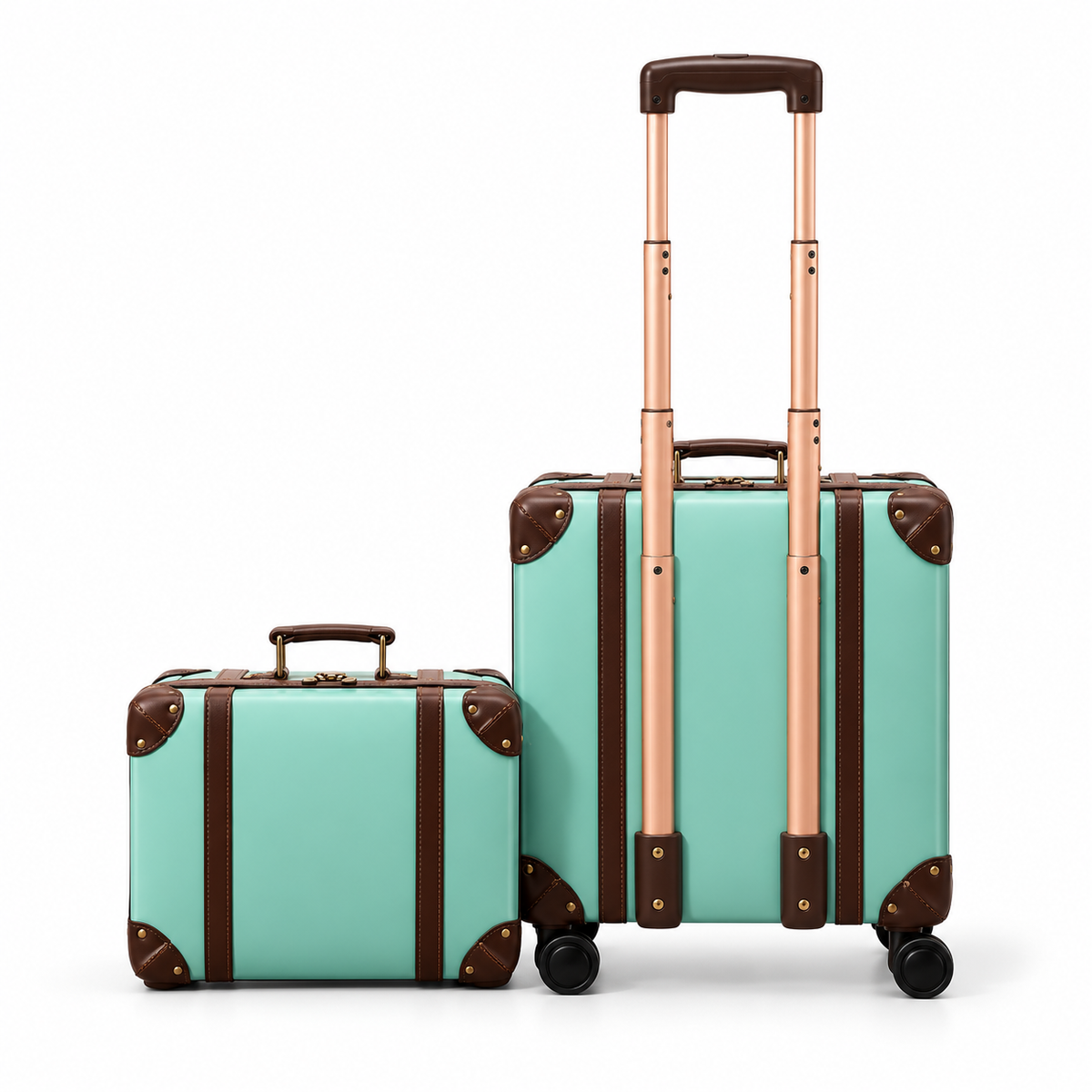 Mint Green Leather Trolley Luggage Set
