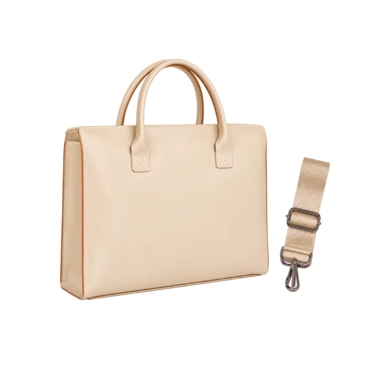 Elegant Beige Leather Laptop Tote Bag