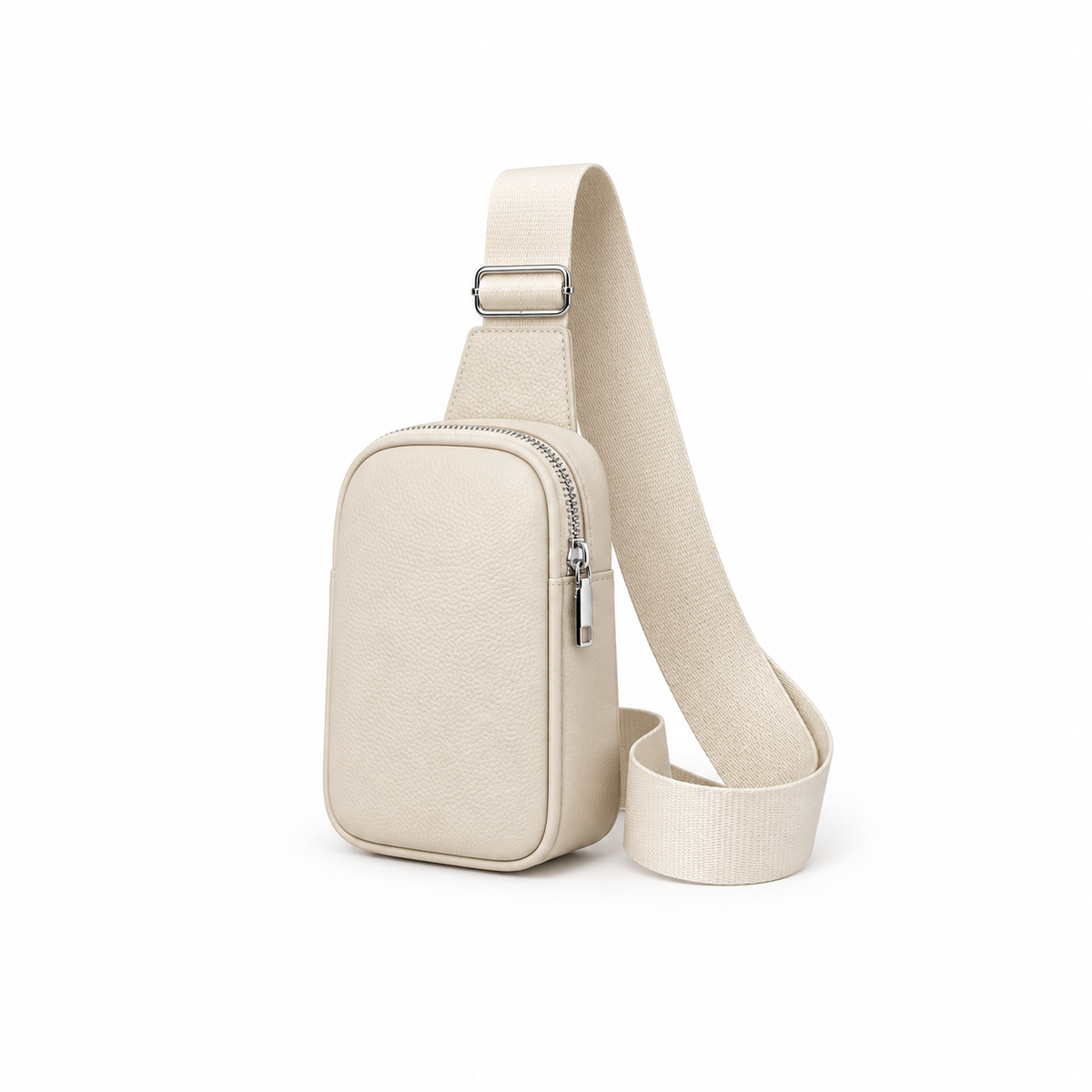 Ivory Textured Sling Bag With Adjustable-Strap