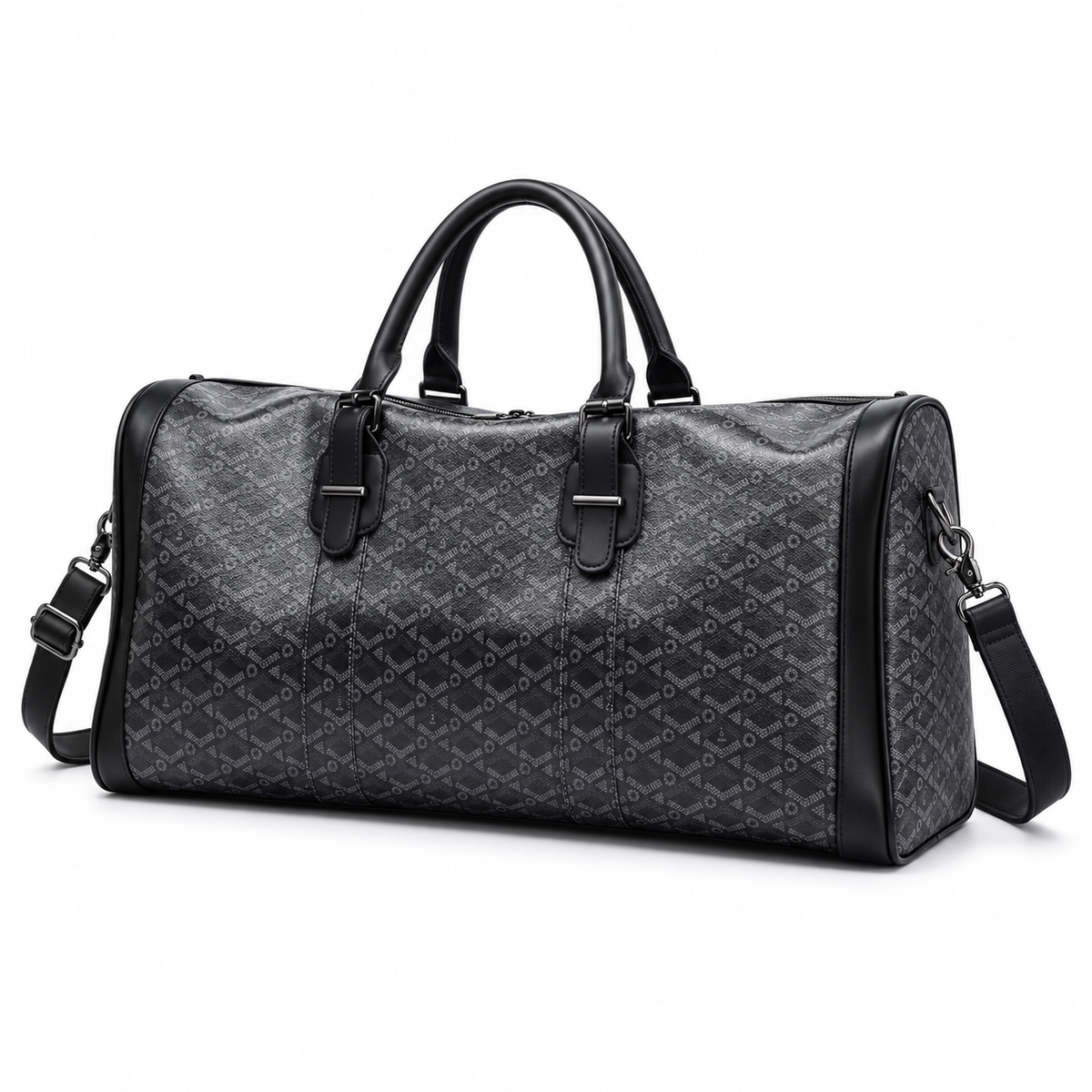 Charcoal Geometric Leather Travel Duffel Bag