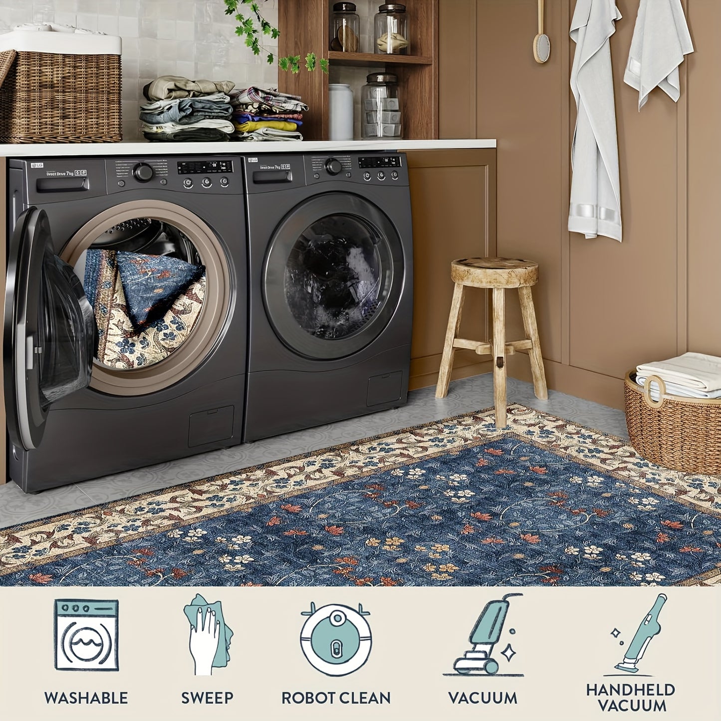 1pc KOKOLOLEE Luxury Bohemian Paisley/Striped//Tortoiseshell Carpet - Non-Slip Machine Washable Soft Rectangular Suitable for, Bedroom, - Jumbo Sizes Available, Decor, 100% Polyester Fiber