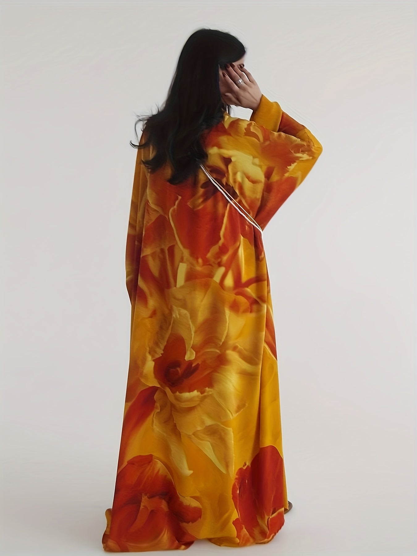 New modest Muslim scarf chiffon printed two-piece set Middle East fashion cardigan kimono abaya coat.