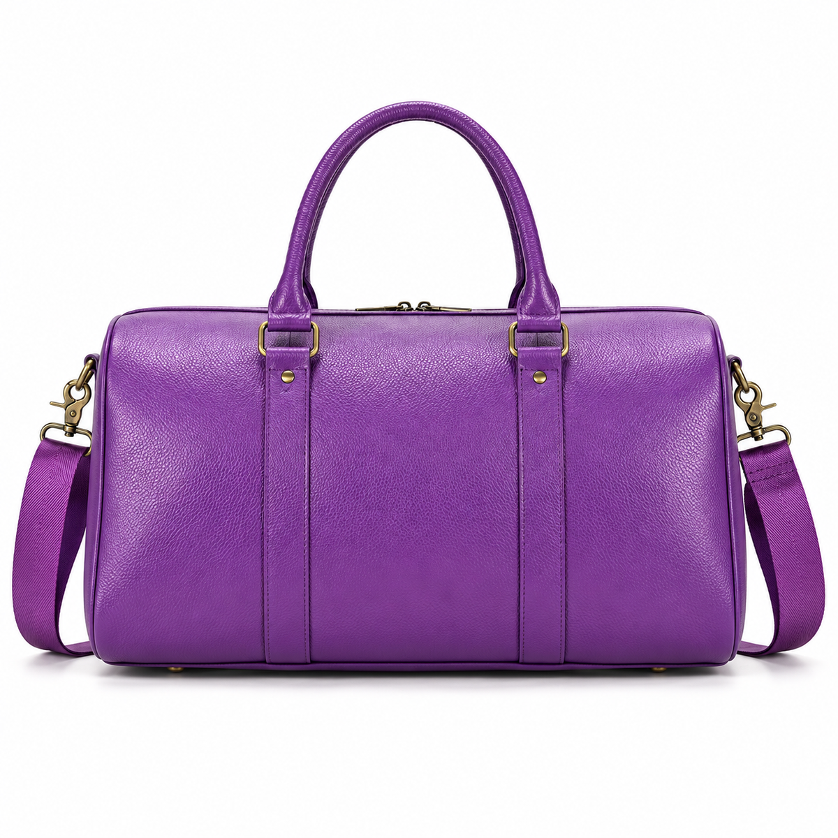 Purple Leather Duffel Bag With Strap