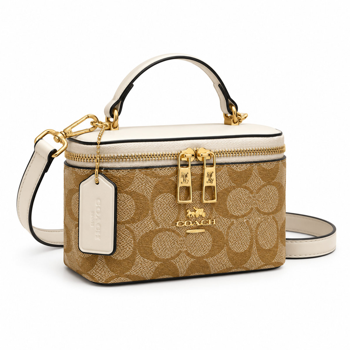 Elegant Tan Monogram Crossbody Vanity Bag