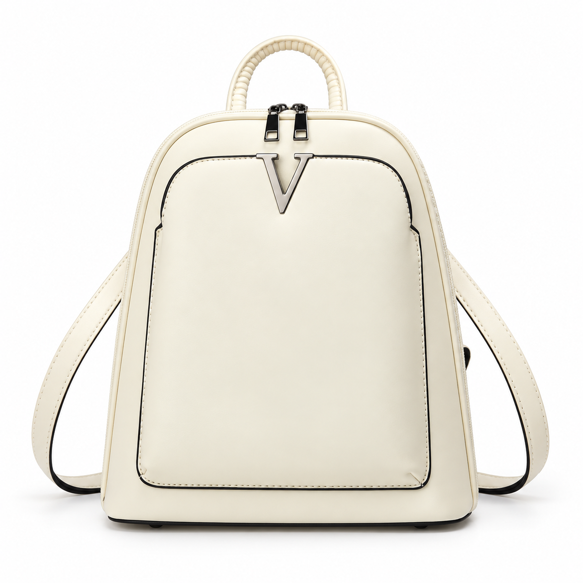 Ivory Structured Backpack With Silver Detail