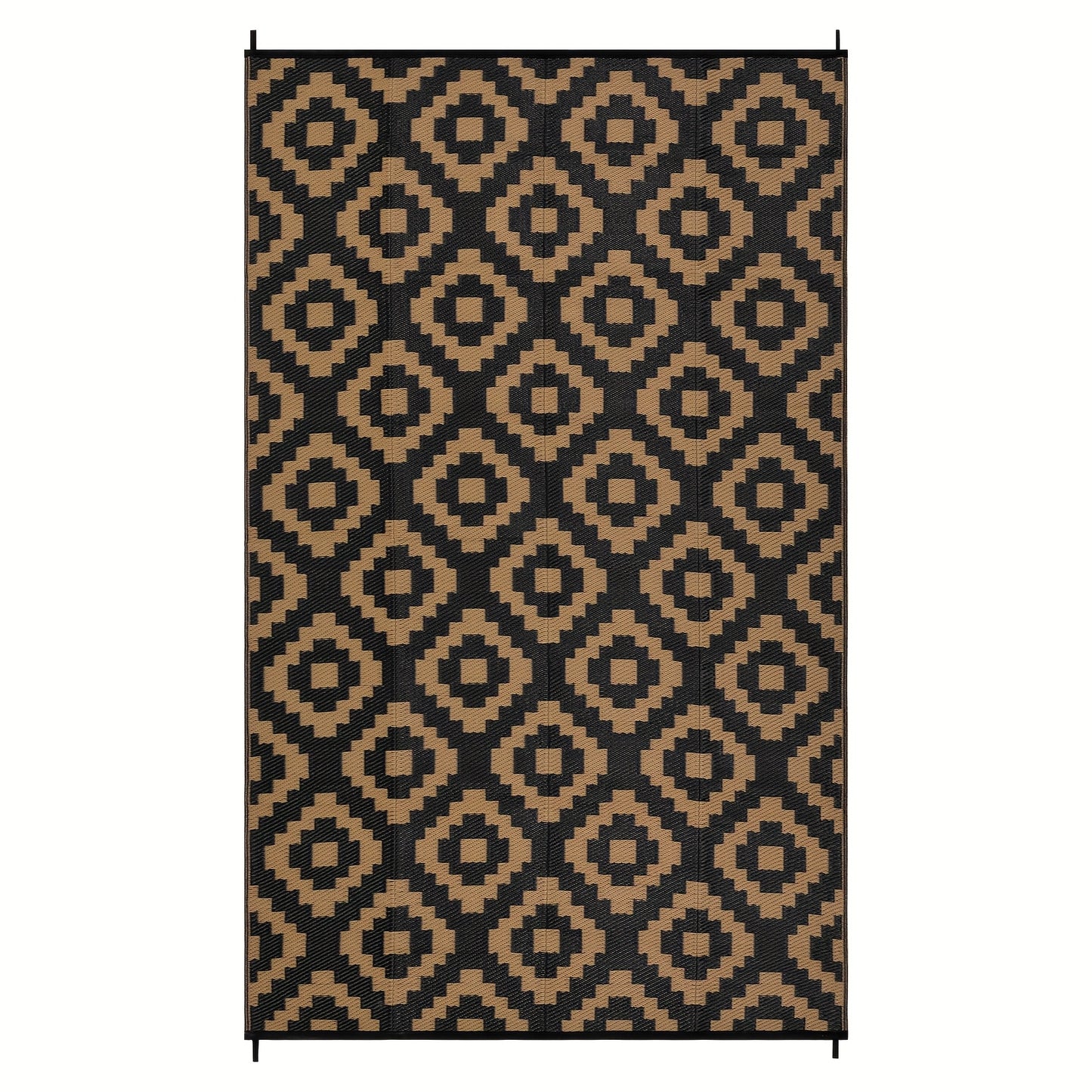 1pc Outdoor Reversible Erasable Area Rugs For Garden Backyard Large Portable Carpet Lightweight Plastic Straw Rug For Camping Foldable Easy Care Picnic Mat Modern Geometric Rugs RV Patio Auto Decor Black And Brown