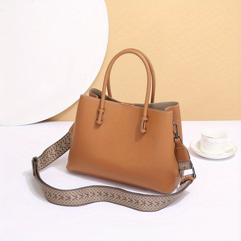 Genuine Leather Women's Tote Bag, Top Layer Cow Genuine Leather Commuting Handbag, Large Capacity Work Bag, Lightweight Durable Women's Bag