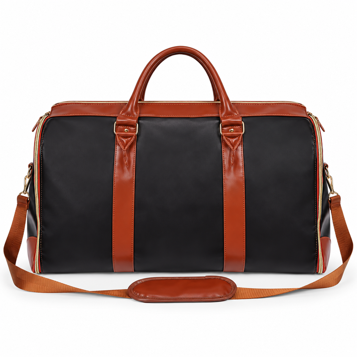 Black Overnight Bag With Brown Trim