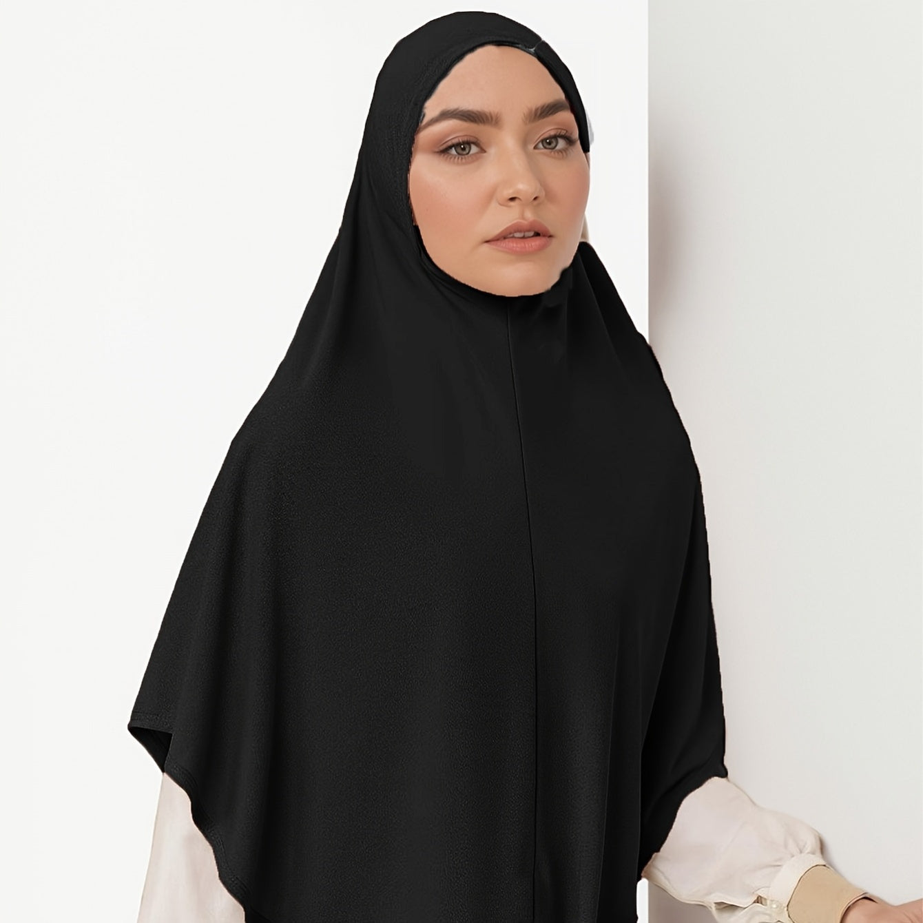 2pcs/set Breathable Polyester Women's Convenient Wearable Instant Muslim Hijab Khimar Abaya | Adjustable Drawstring, Turban Hat Style for Easy Prayer & Worship, Hand Wash or Dry Clean, Beige