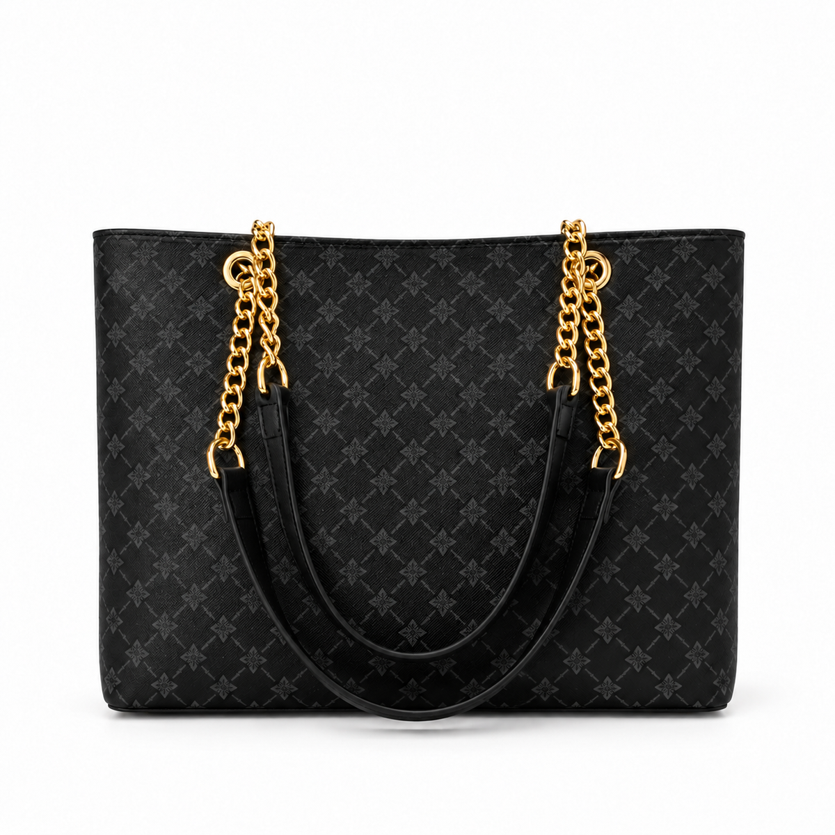 Elegant Black Monogram Chain Tote Bag